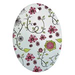 Pink whimsical flowers on blue Oval Ornament (Two Sides) Back