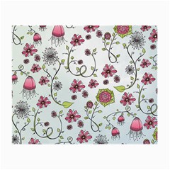 Pink Whimsical Flowers On Blue Glasses Cloth (small, Two Sided)