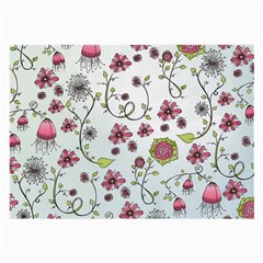 Pink Whimsical Flowers On Blue Glasses Cloth (large, Two Sided) by Zandiepants