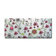 Pink Whimsical Flowers On Blue Hand Towel by Zandiepants