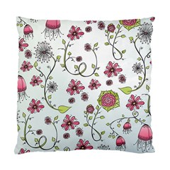 Pink Whimsical Flowers On Blue Cushion Case (single Sided)  by Zandiepants