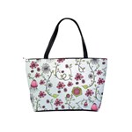 Pink whimsical flowers on blue Large Shoulder Bag Back