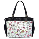 Pink whimsical flowers on blue Oversize Office Handbag (Two Sides) Back