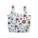 Pink whimsical flowers on blue Reusable Bag (S) Back