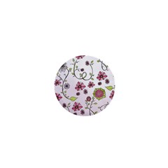 Pink Whimsical Flowers On Pink 1  Mini Button by Zandiepants