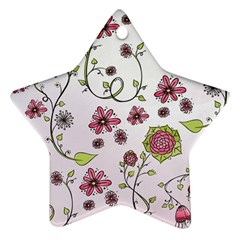 Pink Whimsical Flowers On Pink Star Ornament by Zandiepants