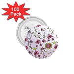 Pink whimsical flowers on pink 1.75  Button (100 pack) Front