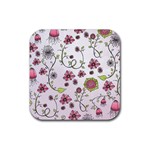 Pink whimsical flowers on pink Drink Coaster (Square) Front