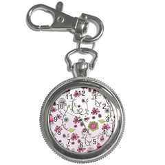 Pink Whimsical Flowers On Pink Key Chain Watch by Zandiepants