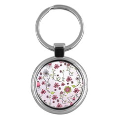 Pink Whimsical Flowers On Pink Key Chain (round) by Zandiepants