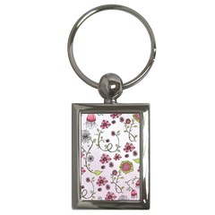 Pink Whimsical Flowers On Pink Key Chain (rectangle) by Zandiepants