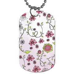 Pink Whimsical Flowers On Pink Dog Tag (one Sided) by Zandiepants