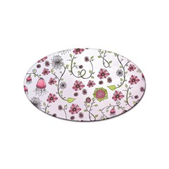 Pink Whimsical Flowers On Pink Sticker 10 Pack (oval) by Zandiepants