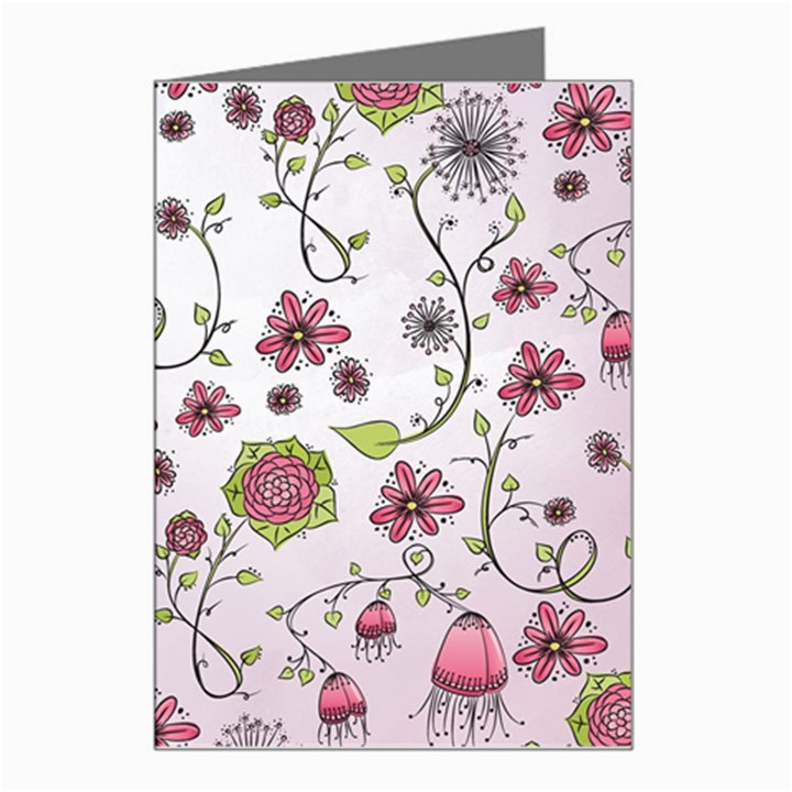 Pink whimsical flowers on pink Greeting Card