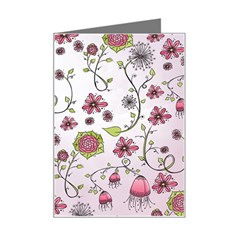 Pink Whimsical Flowers On Pink Mini Greeting Card