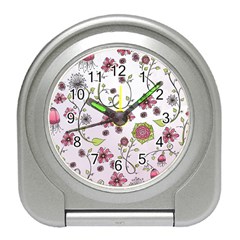 Pink Whimsical Flowers On Pink Desk Alarm Clock by Zandiepants