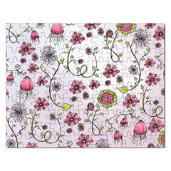 Pink Whimsical Flowers On Pink Jigsaw Puzzle (rectangle) by Zandiepants