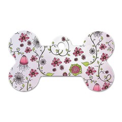 Pink Whimsical Flowers On Pink Dog Tag Bone (two Sided) by Zandiepants