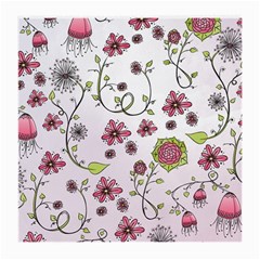 Pink Whimsical Flowers On Pink Glasses Cloth (medium)