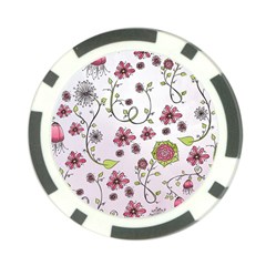 Pink Whimsical Flowers On Pink Poker Chip by Zandiepants