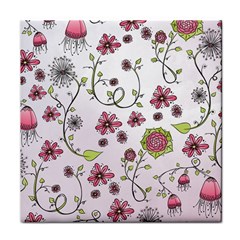 Pink Whimsical Flowers On Pink Face Towel by Zandiepants