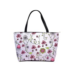 Pink Whimsical Flowers On Pink Large Shoulder Bag by Zandiepants