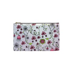 Pink Whimsical Flowers On Pink Cosmetic Bag (small)