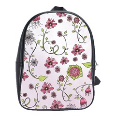 Pink Whimsical Flowers On Pink School Bag (large) by Zandiepants