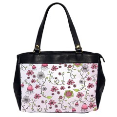 Pink Whimsical Flowers On Pink Oversize Office Handbag (two Sides)