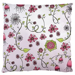 Pink Whimsical Flowers On Pink Large Cushion Case (two Sided) 