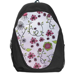 Pink Whimsical Flowers On Pink Backpack Bag by Zandiepants