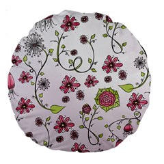 Pink Whimsical Flowers On Pink 18  Premium Round Cushion  by Zandiepants