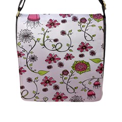 Pink Whimsical Flowers On Pink Flap Closure Messenger Bag (large) by Zandiepants