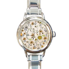 Yellow Whimsical Flowers  Round Italian Charm Watch by Zandiepants