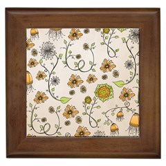 Yellow Whimsical Flowers  Framed Ceramic Tile by Zandiepants