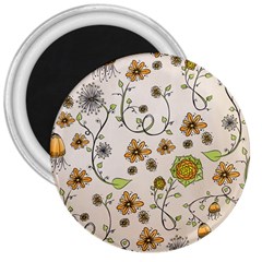 Yellow Whimsical Flowers  3  Button Magnet by Zandiepants