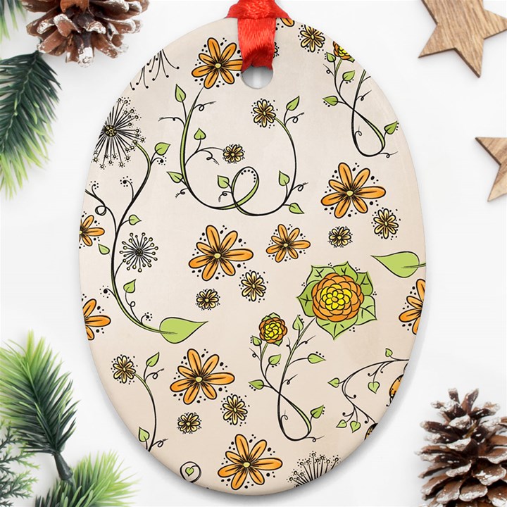 Yellow Whimsical Flowers  Oval Ornament