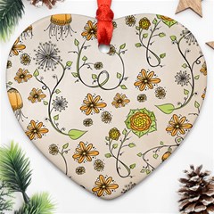 Yellow Whimsical Flowers  Heart Ornament by Zandiepants