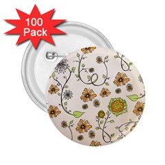 Yellow Whimsical Flowers  2 25  Button (100 Pack) by Zandiepants