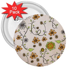 Yellow Whimsical Flowers  3  Button (10 Pack) by Zandiepants