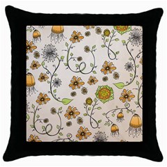 Yellow Whimsical Flowers  Black Throw Pillow Case by Zandiepants