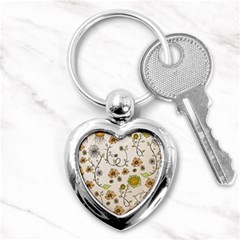 Yellow Whimsical Flowers  Key Chain (heart) by Zandiepants