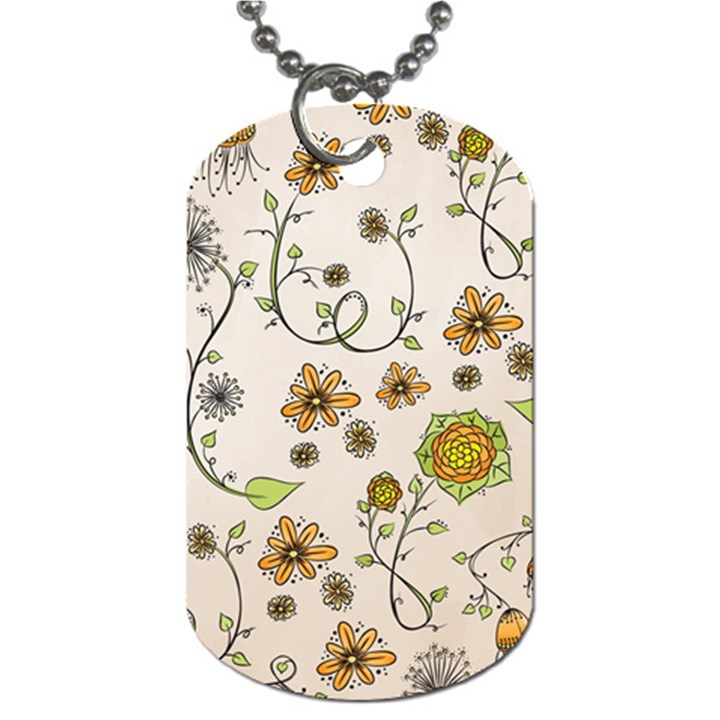 Yellow Whimsical Flowers  Dog Tag (Two-sided) 