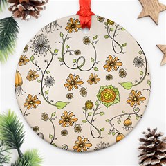 Yellow Whimsical Flowers  Round Ornament (two Sides) by Zandiepants