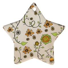 Yellow Whimsical Flowers  Star Ornament (two Sides) by Zandiepants