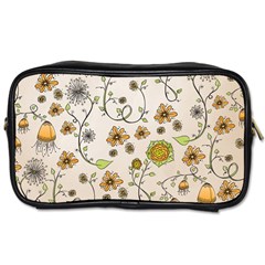 Yellow Whimsical Flowers  Travel Toiletry Bag (one Side) by Zandiepants