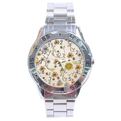 Yellow Whimsical Flowers  Stainless Steel Watch by Zandiepants