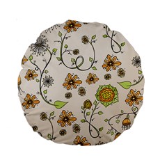 Yellow Whimsical Flowers  15  Premium Round Cushion  by Zandiepants