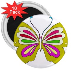 Color Butterfly  3  Button Magnet (10 Pack)