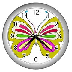 Color Butterfly  Wall Clock (silver) by Colorfulart23